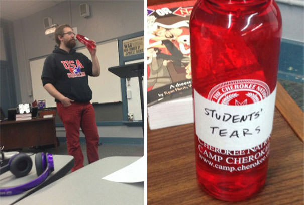 Teacher drinking student tear
