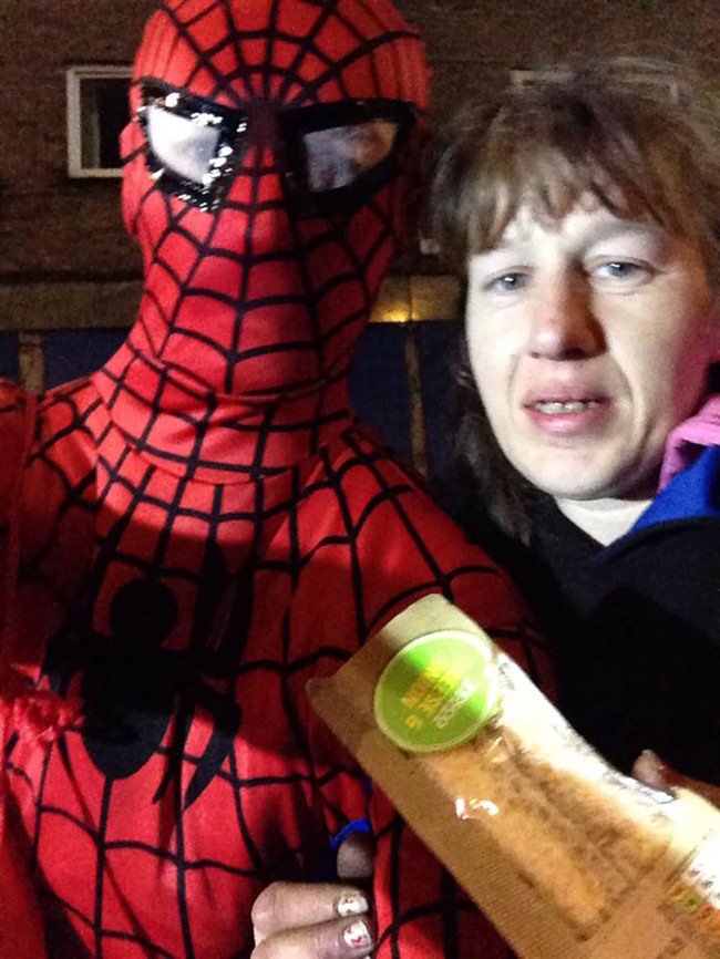 Spiderman feeds homeless