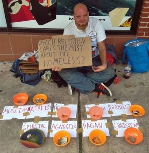 clever homeless people signs