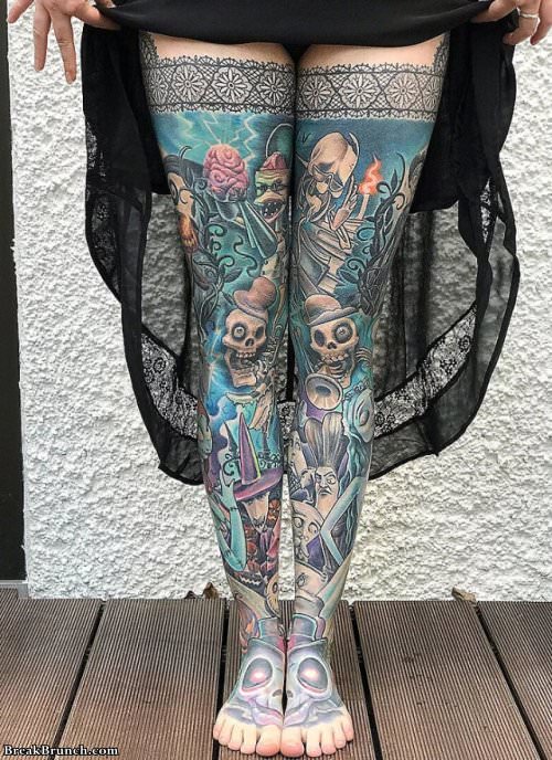 Full Leg Sleeve Realistic Chicano Leg Sleeve Tattoo Leg Tattoos Women ...
