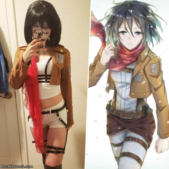 Spicy hot Attack on Titan Mikasa Ackerman cosplay by Joanne (5 pics)