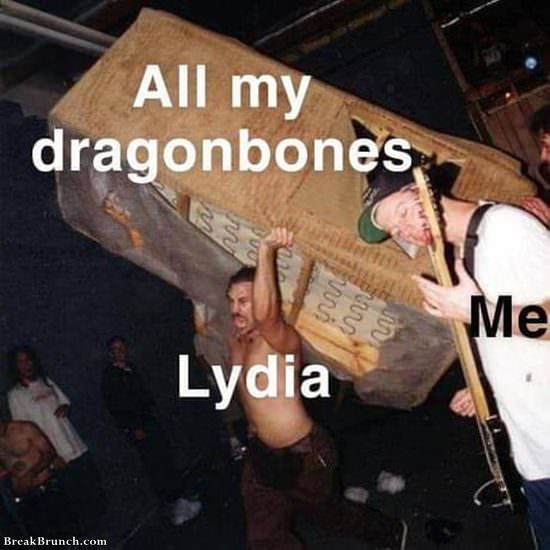 Poor Lydia carrying all my dragonbones