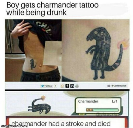Getting charmander tattoo while being drunk