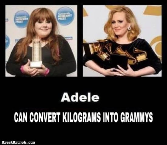 Adele can convert kilograms into Grammy