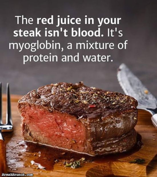 The red juice in steak is not blood
