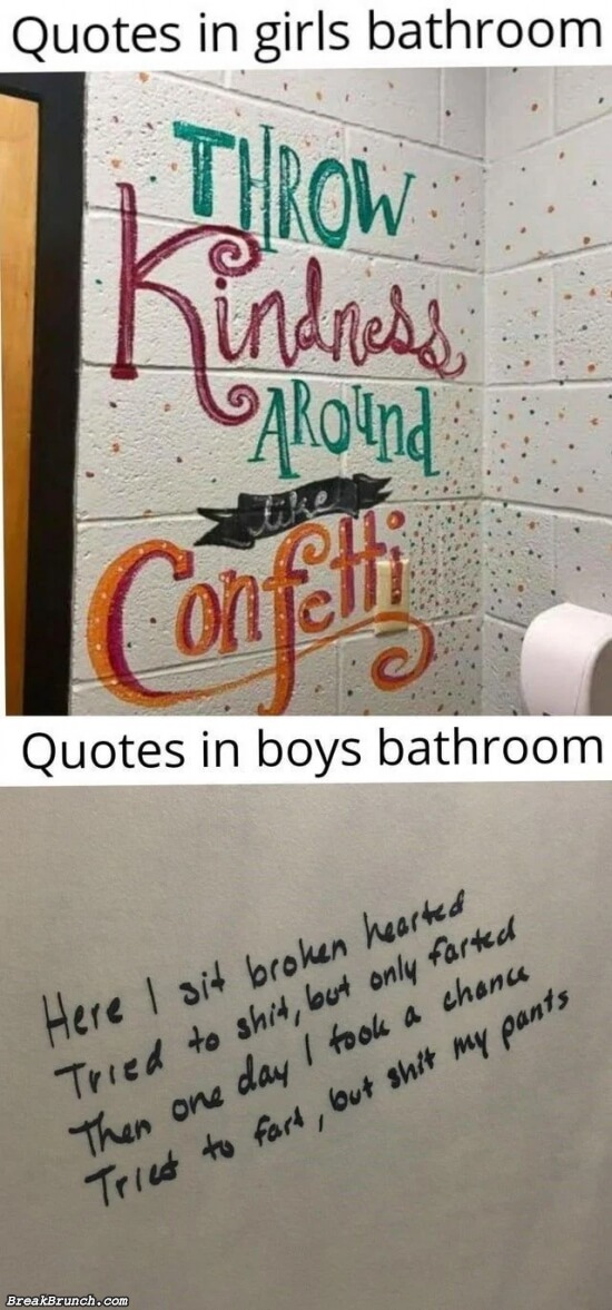 Quotes in girl bathroom vs boy bathroom