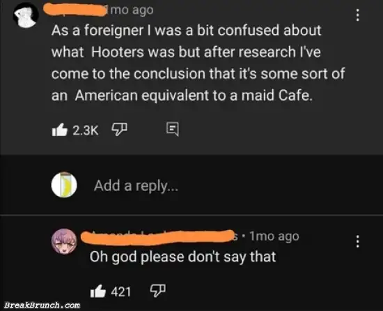 Hooters is American equivalent to a maid cafe