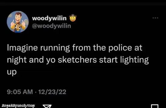 Running from police at night with sketchers