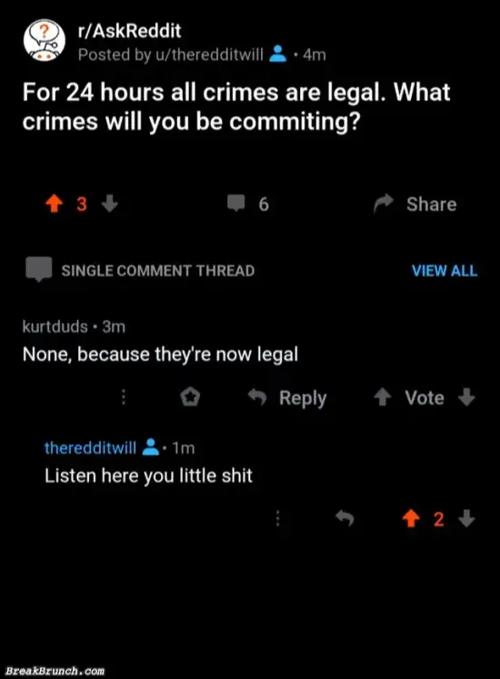 All crimes will be legal in 24 hours