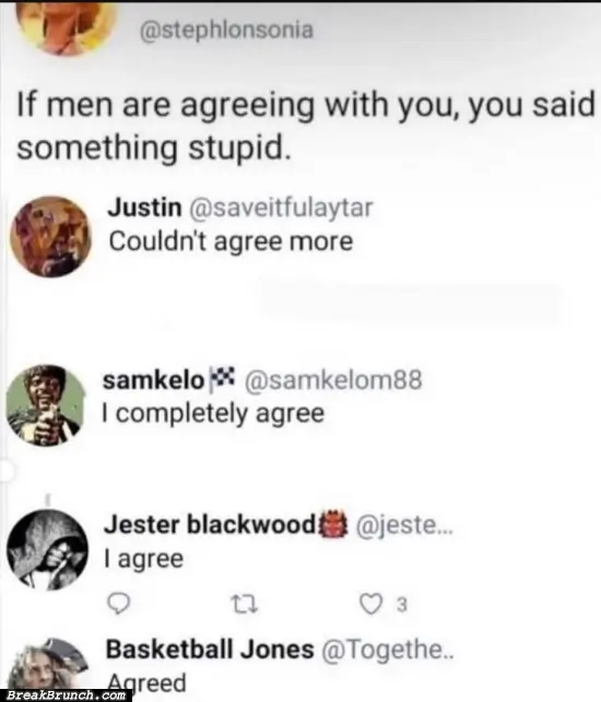 If men are agreeing with you, you said something stupid