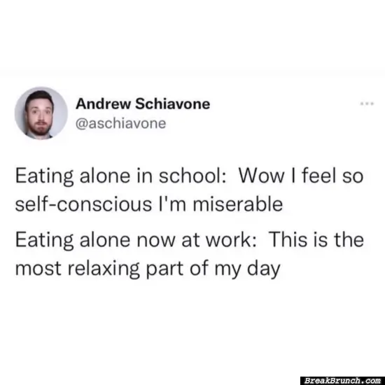 Eating alone in school vs eating alone at work