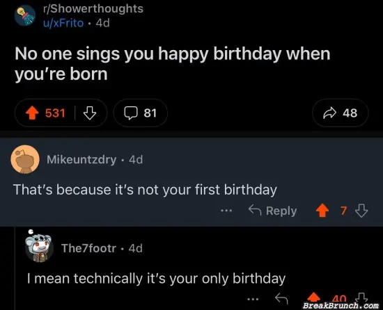 No one sings you happy birthday when you are born