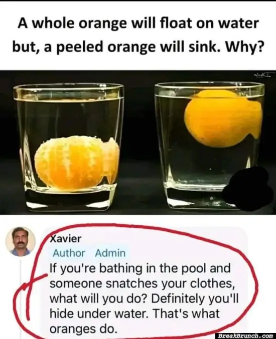 Why a peeled orange sink