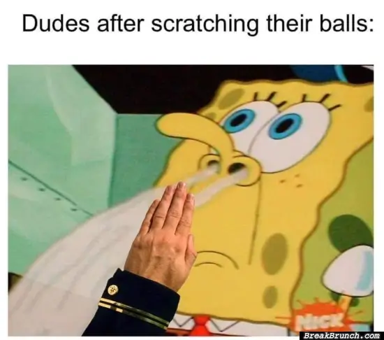 Guys always smell after scratching their balls