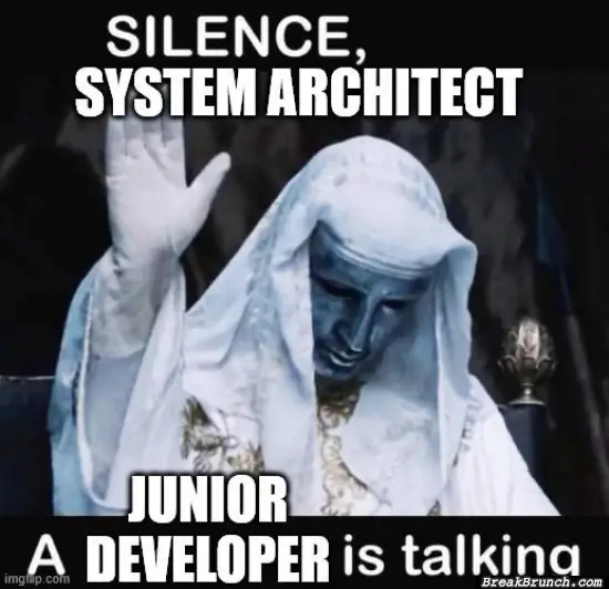 A junior developer is talking